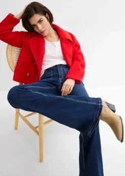 bonprix Kurzgrößen|Bekleidung·Shirts & Tops^Bootcut-Jeans High Waist, Stretch Full Length blau denim used