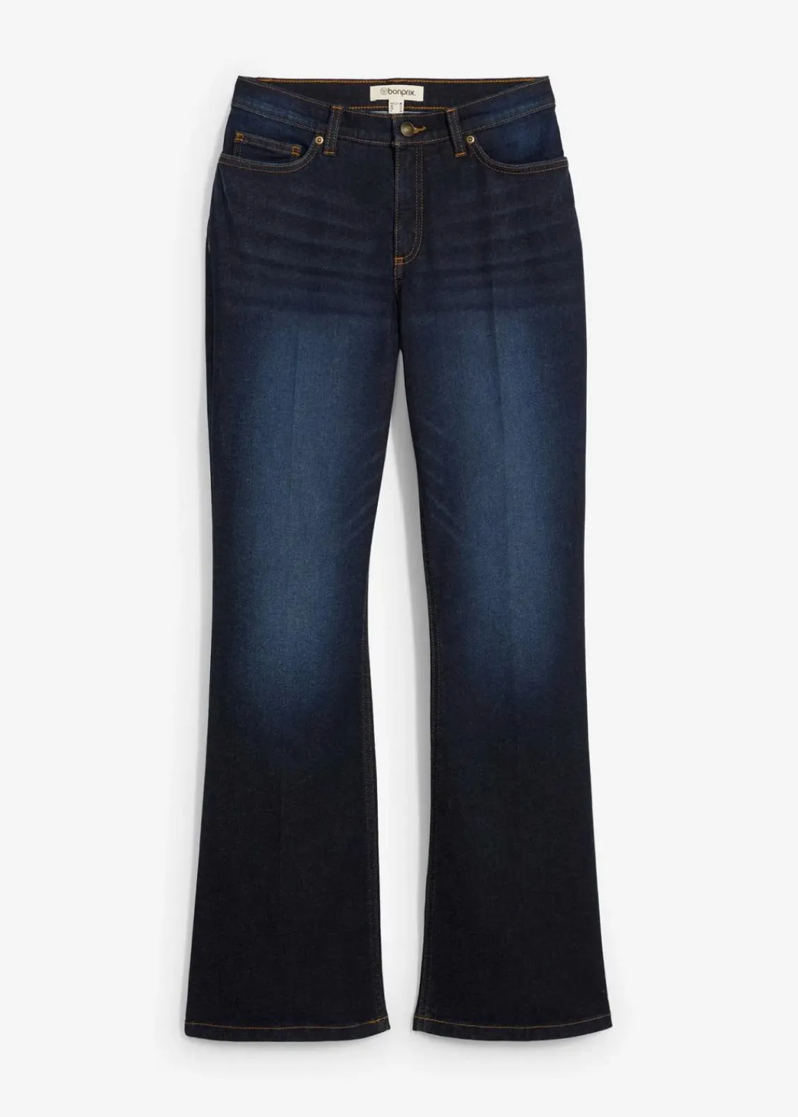 bonprix Jeans|Bekleidung·Shirts & Tops^Bootcut-Jeans Mid Waist dunkelblau denim used