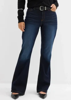 bonprix Jeans|Bekleidung·Shirts & Tops^Bootcut-Jeans Mid Waist dunkelblau denim used