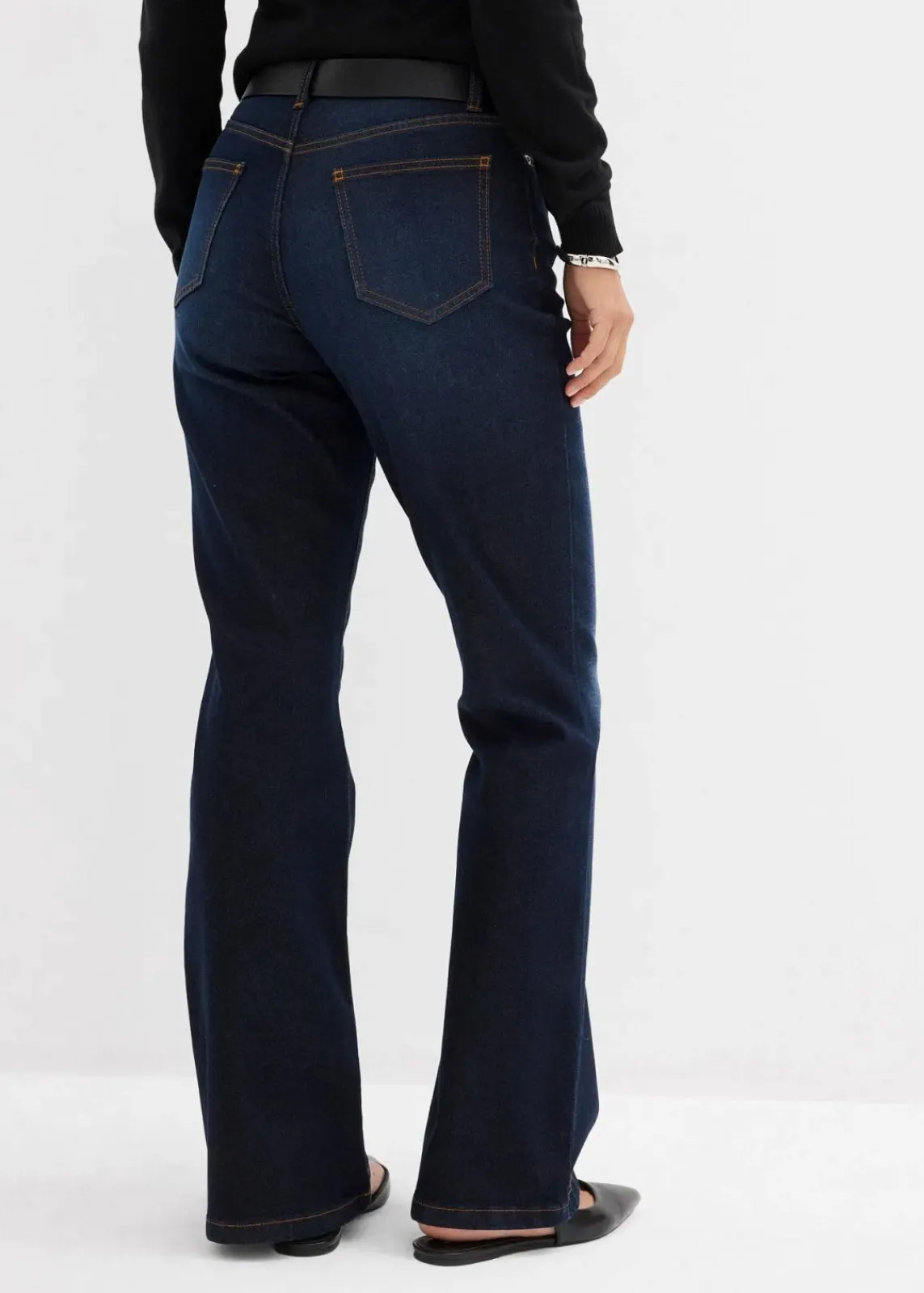 bonprix Jeans|Bekleidung·Shirts & Tops^Bootcut-Jeans Mid Waist dunkelblau denim used