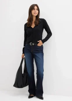 bonprix Jeans|Bekleidung·Shirts & Tops^Bootcut-Jeans Mid Waist dunkelblau denim used