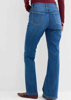 bonprix Bekleidung·Shirts & Tops|Jeans^Bootcut-Jeans Mid Waist mittelblau denim used