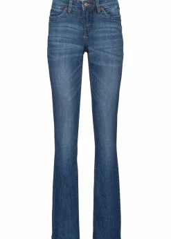bonprix Jeans|Kurzgrößen^Bootcut-Jeans Mid Waist, Komfort-Stretch blau used