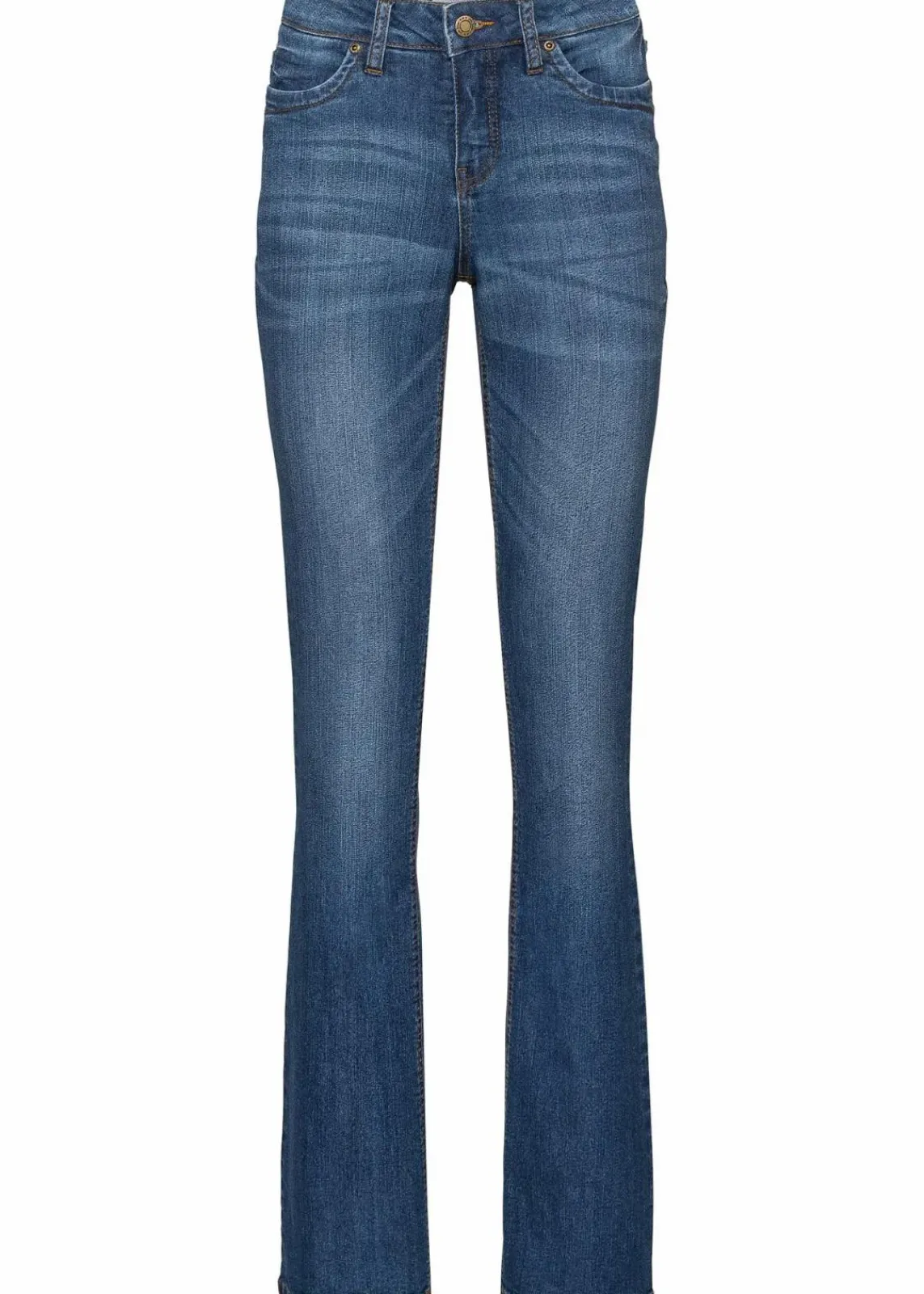bonprix Kurzgrößen|Bekleidung·Shirts & Tops^Bootcut-Jeans Mid Waist, Komfort-Stretch blau used