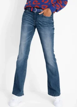 bonprix Kurzgrößen|Bekleidung·Shirts & Tops^Bootcut-Jeans Mid Waist, Komfort-Stretch blau used
