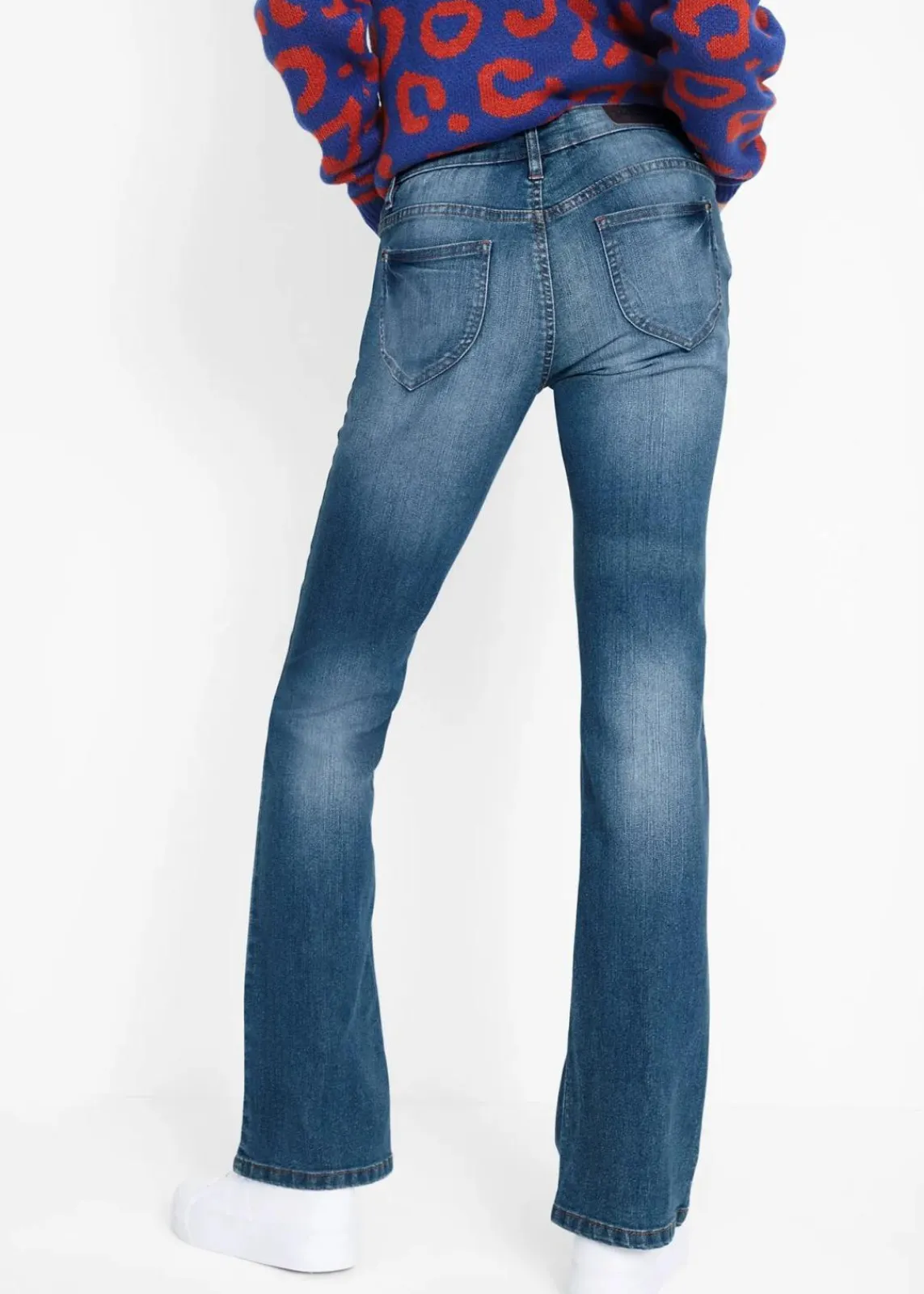 bonprix Kurzgrößen|Bekleidung·Shirts & Tops^Bootcut-Jeans Mid Waist, Komfort-Stretch blau used