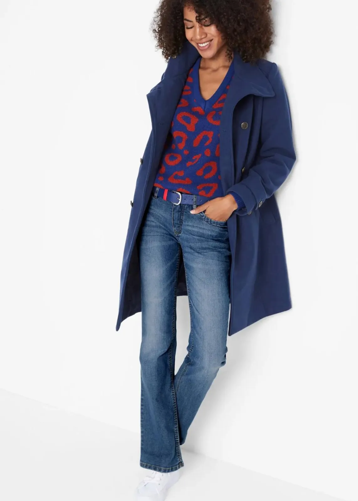 bonprix Kurzgrößen|Bekleidung·Shirts & Tops^Bootcut-Jeans Mid Waist, Komfort-Stretch blau used