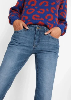 bonprix Kurzgrößen|Bekleidung·Shirts & Tops^Bootcut-Jeans Mid Waist, Komfort-Stretch blau used