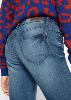 bonprix Kurzgrößen|Bekleidung·Shirts & Tops^Bootcut-Jeans Mid Waist, Komfort-Stretch blau used