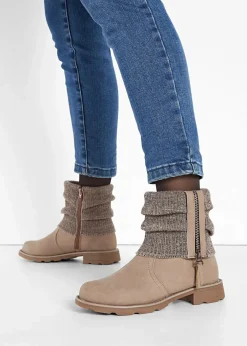 bonprix Schuhe & Accessoires In Spezialgrößen·Schuhe In Übergröße|Boots^Boots mit Strickeinsatz taupe