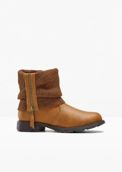 bonprix Schuhe & Accessoires In Spezialgrößen·Schuhe In Übergröße|Boots^Boots mit Strickeinsatz cognac braun
