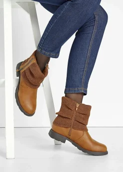 bonprix Schuhe & Accessoires In Spezialgrößen·Schuhe In Übergröße|Boots^Boots mit Strickeinsatz cognac braun