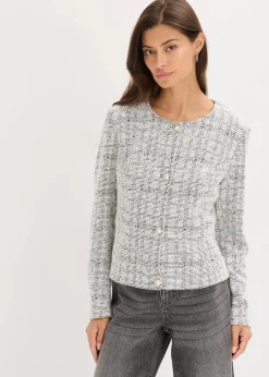bonprix Bekleidung·Umstandsmode|Bekleidung·Jeans^Bouclé Cardigan aus Baumwolle schwarz/weiß meliert