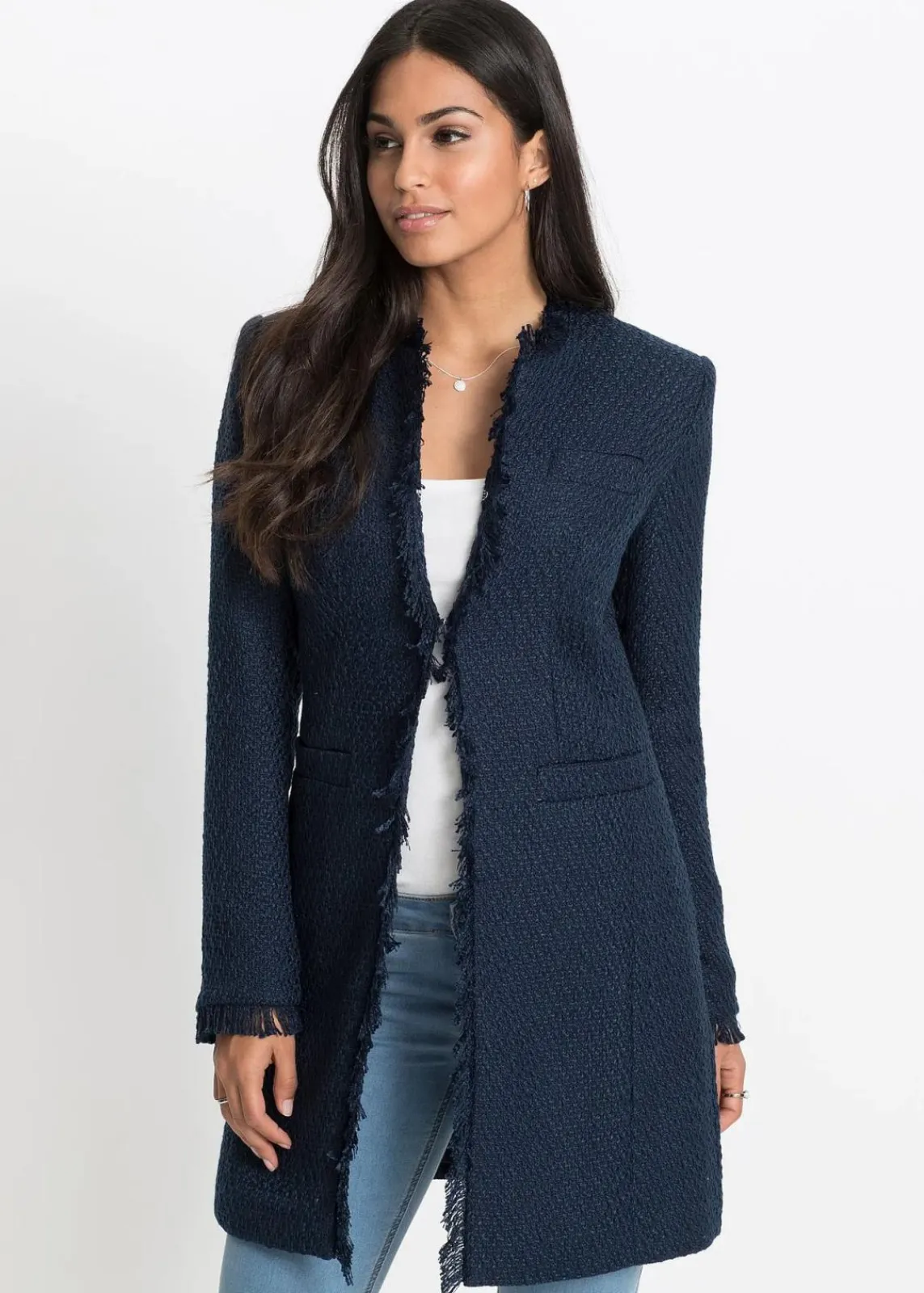 bonprix Blazer^Bouclé Longblazer dunkelblau