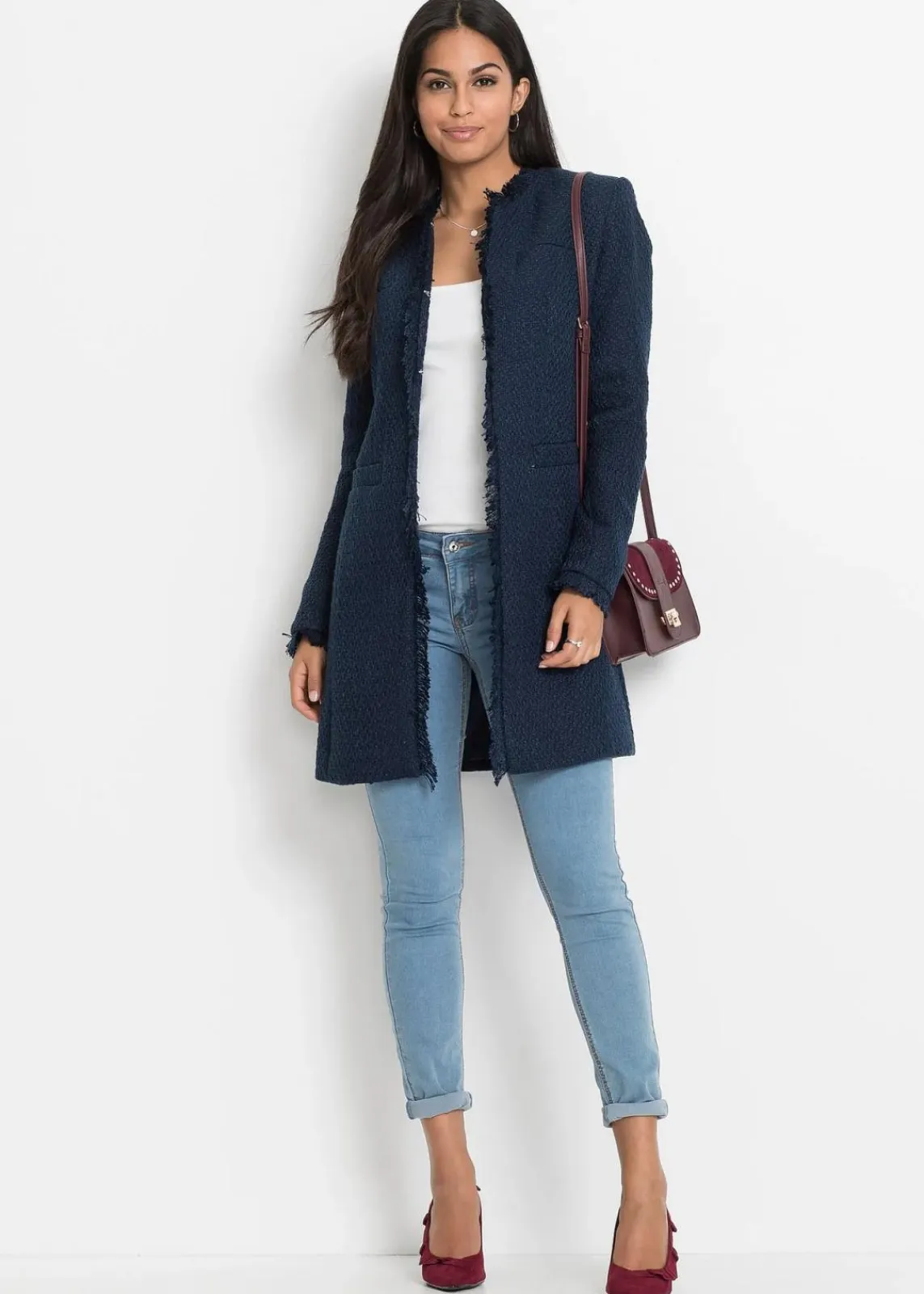 bonprix Blazer^Bouclé Longblazer dunkelblau