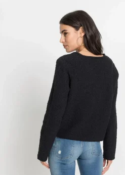 bonprix Pullover & Strickjacken|Strickmode^Bouclé Strickjacke schwarz