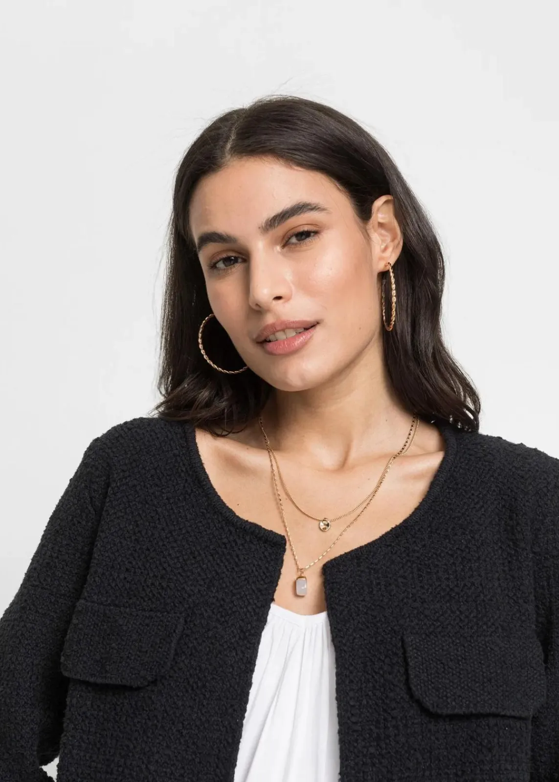 bonprix Pullover & Strickjacken|Strickmode^Bouclé Strickjacke schwarz