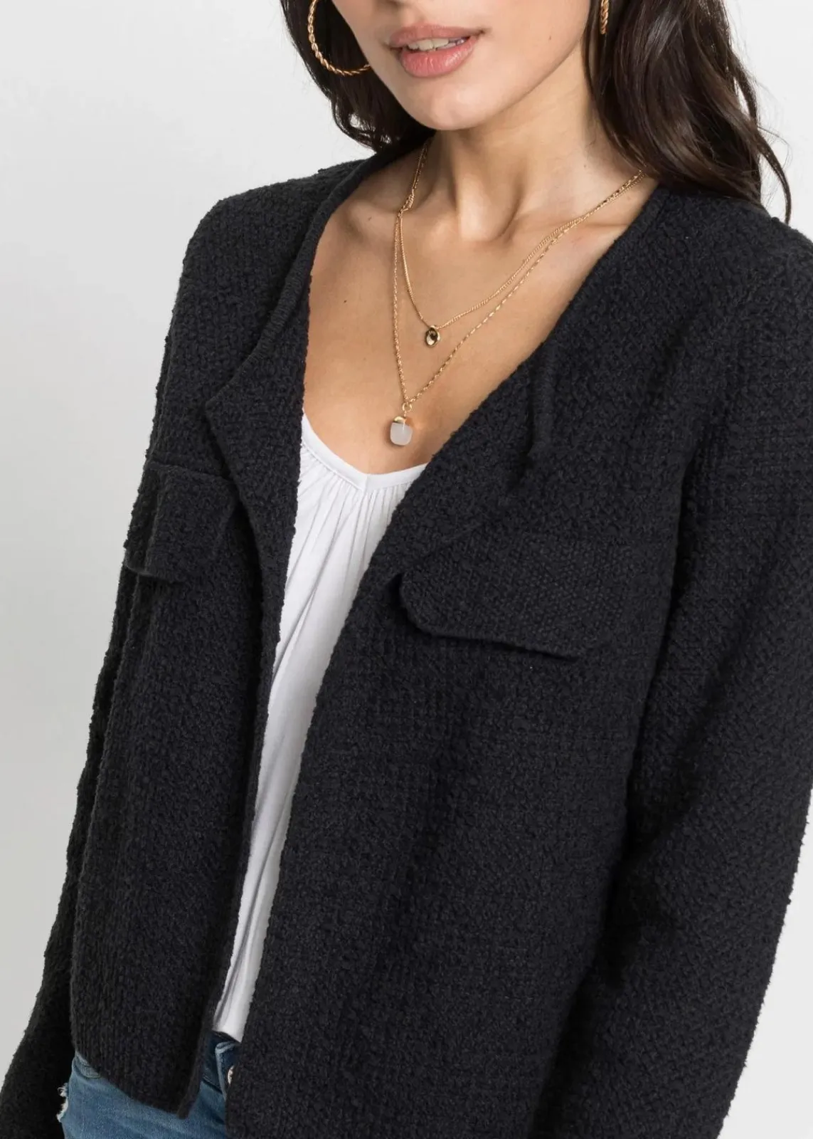 bonprix Pullover & Strickjacken|Strickmode^Bouclé Strickjacke schwarz