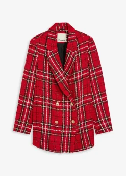bonprix Bekleidung·Basics|Zweiteiler & Sets^Bouclé-Blazer rot/schwarz kariert