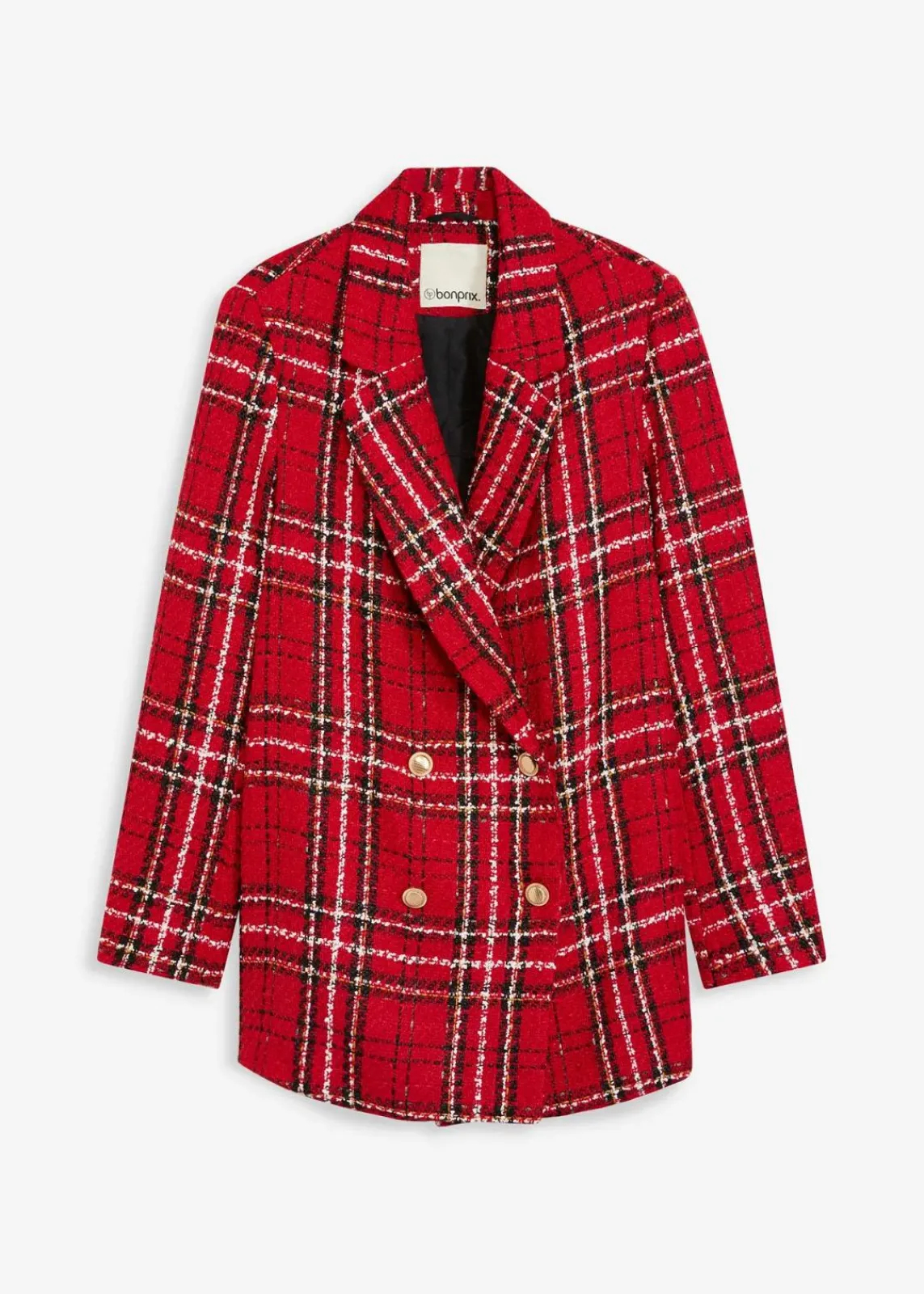bonprix Bekleidung·Basics|Zweiteiler & Sets^Bouclé-Blazer rot/schwarz kariert