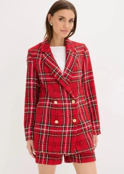 bonprix Bekleidung·Basics|Zweiteiler & Sets^Bouclé-Blazer rot/schwarz kariert