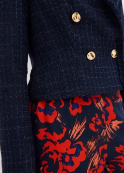 bonprix Bekleidung·Basics|Nachhaltigere Materialien^Bouclé-Blazer mit dekorativen Knöpfen dunkelblau
