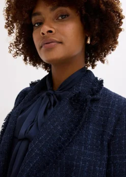 bonprix Bekleidung·Basics|Nachhaltigere Materialien^Bouclé-Blazer mit dekorativen Knöpfen dunkelblau