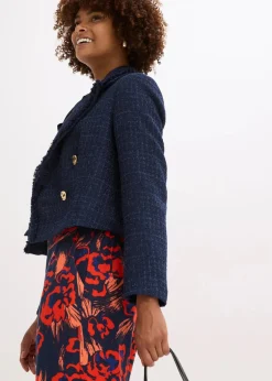 bonprix Bekleidung·Basics|Nachhaltigere Materialien^Bouclé-Blazer mit dekorativen Knöpfen dunkelblau