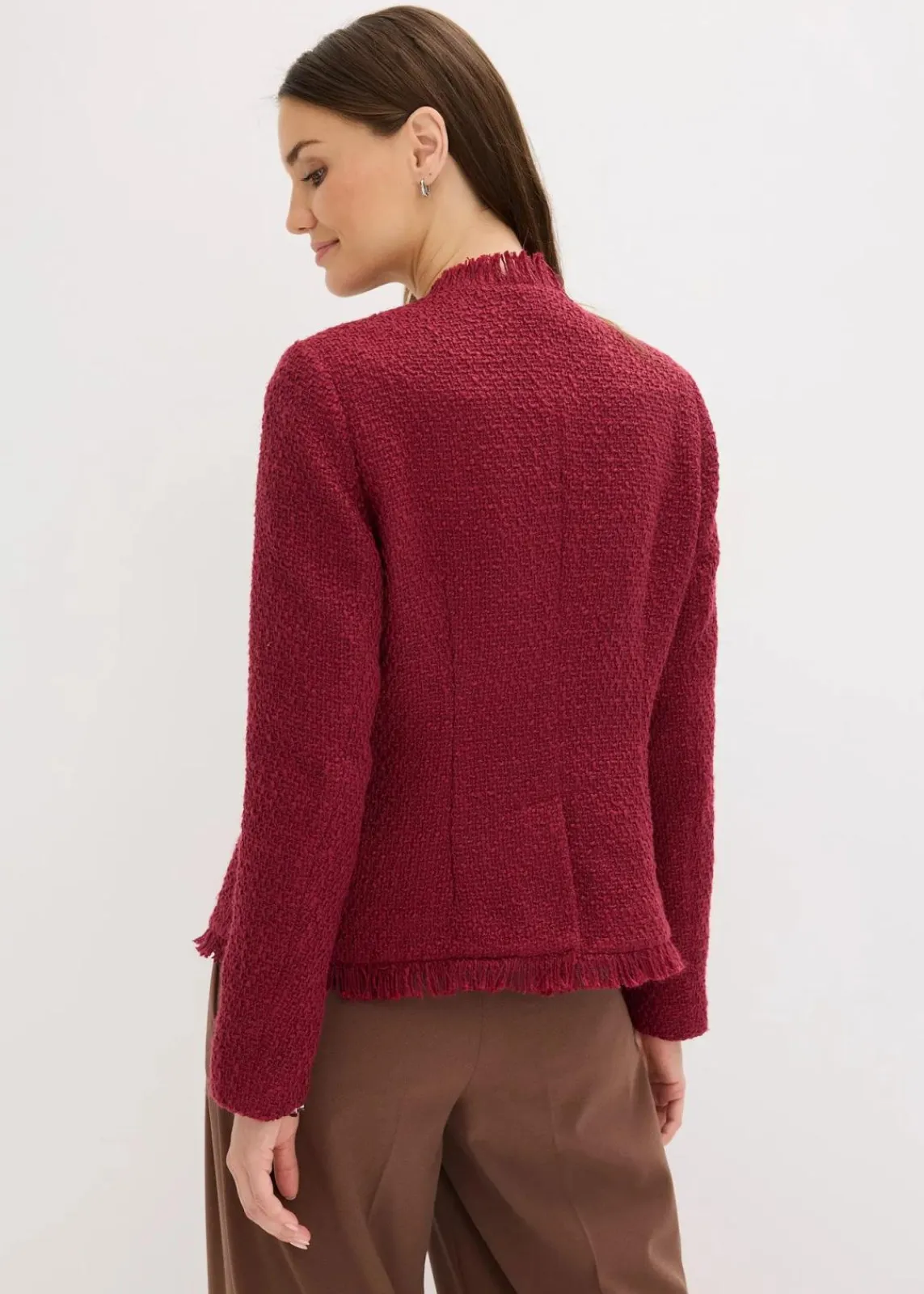 bonprix Jacken & Mäntel|Bekleidung·Hosen^Bouclé-Jacke rhododendronrot