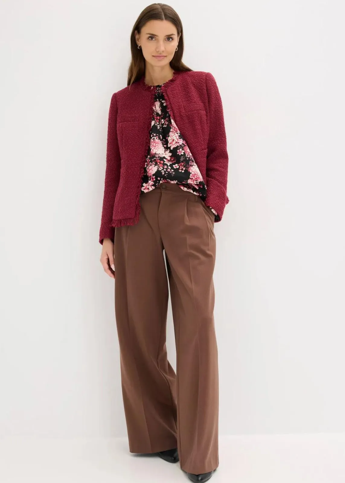 bonprix Jacken & Mäntel|Bekleidung·Hosen^Bouclé-Jacke rhododendronrot