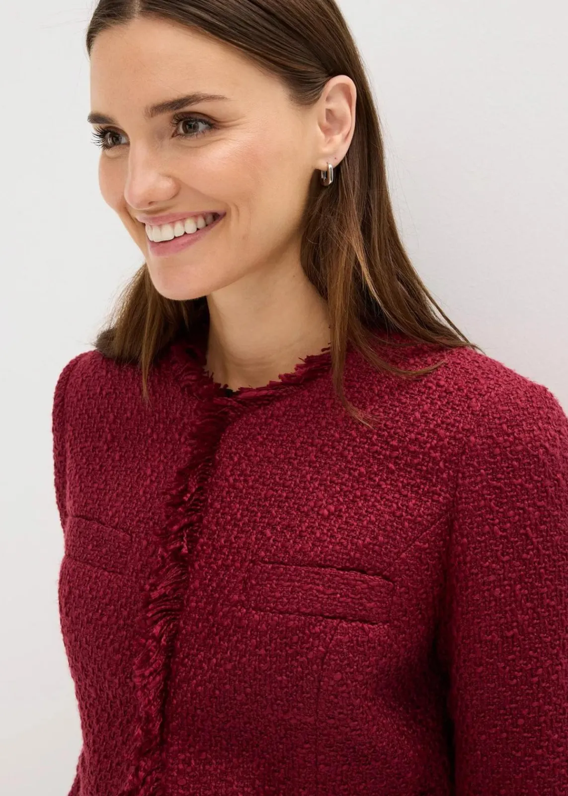 bonprix Jacken & Mäntel|Bekleidung·Hosen^Bouclé-Jacke rhododendronrot