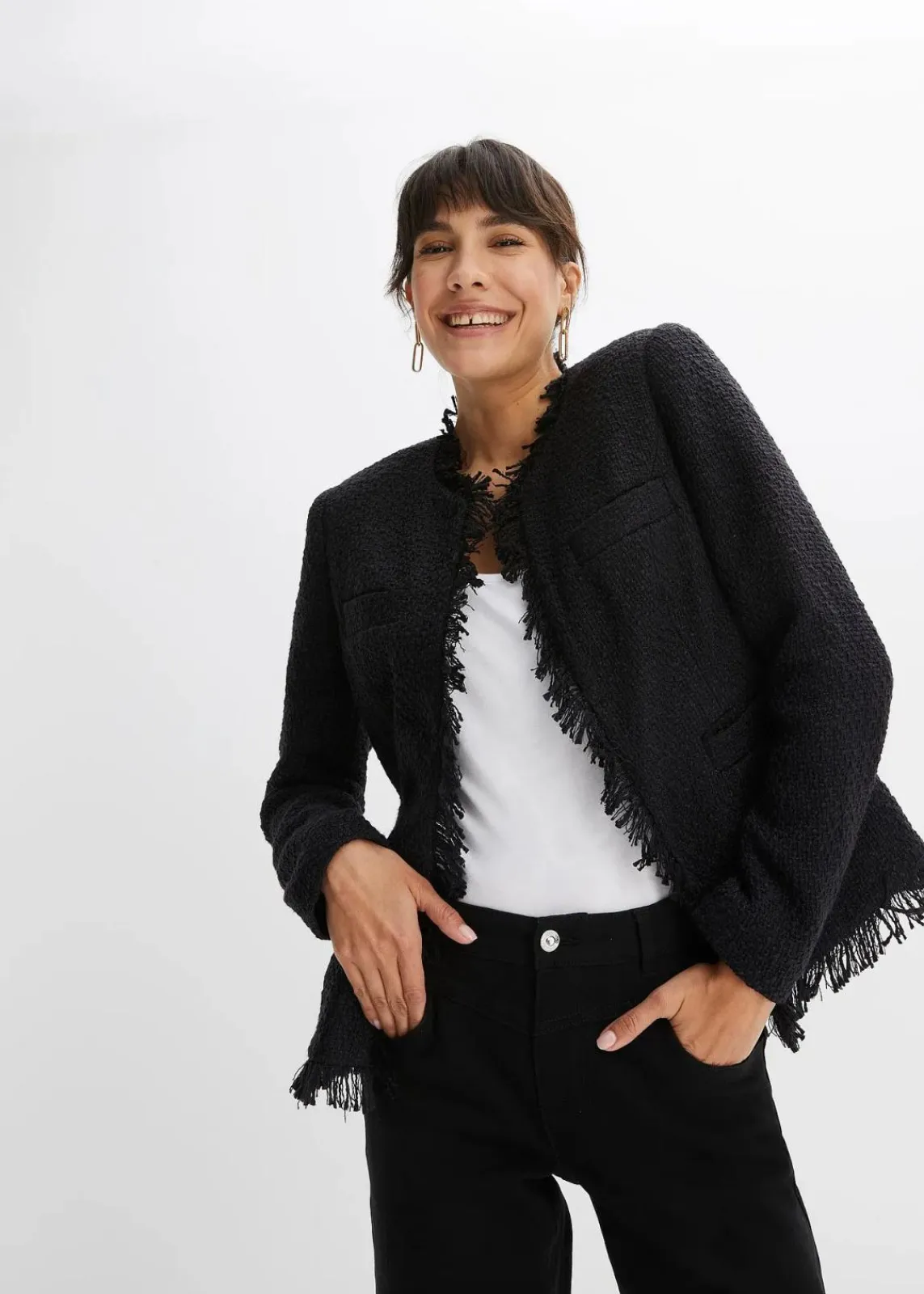bonprix Bekleidung·Hosen|Jacken & Mäntel^Bouclé-Jacke schwarz