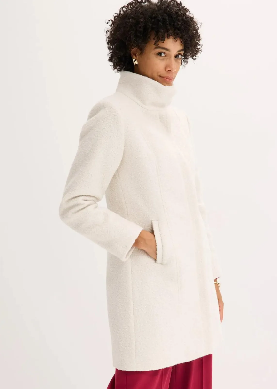 bonprix Bekleidung·Hosen^Bouclé-Kurzmantel wollweiß