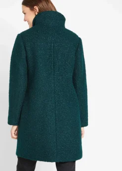 bonprix Bekleidung·Hosen|Nachhaltigere Materialien^Bouclé-Mantel mit Taschen petrolgrün