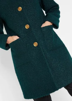 bonprix Bekleidung·Hosen|Nachhaltigere Materialien^Bouclé-Mantel mit Taschen petrolgrün