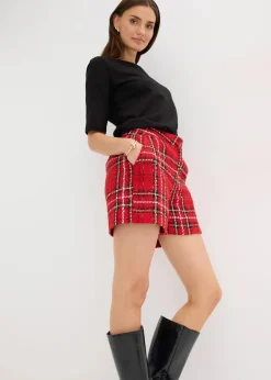 bonprix Bekleidung·Outdoorbekleidung|Bekleidung·Kleider^Bouclé-Shorts rot/schwarz kariert