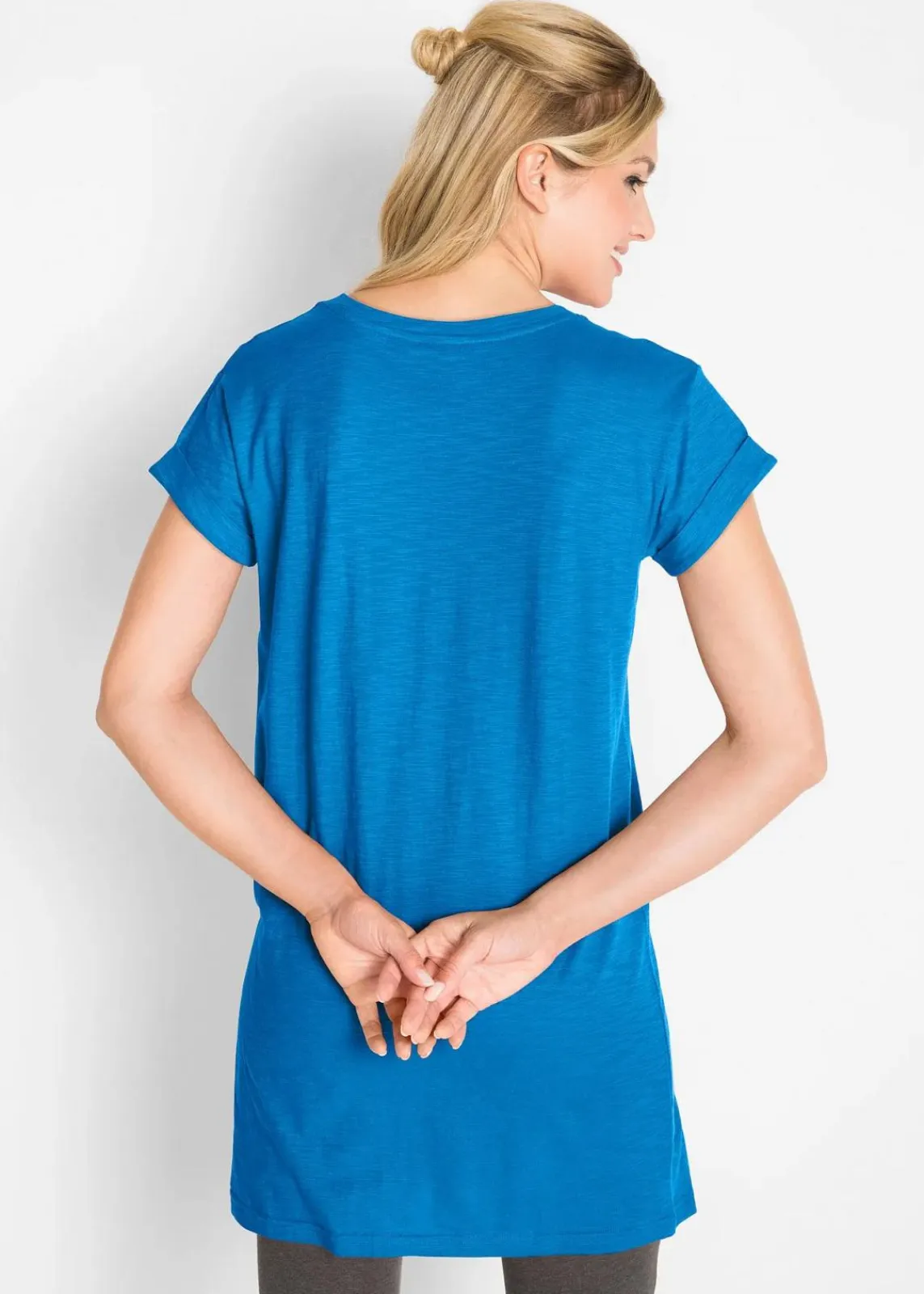 bonprix Shirts & Tops|Basics^Boxy-Longshirt mit kurzen Ärmeln azurblau