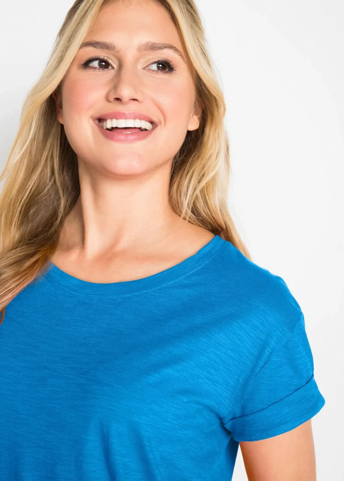 bonprix Shirts & Tops|Basics^Boxy-Longshirt mit kurzen Ärmeln azurblau
