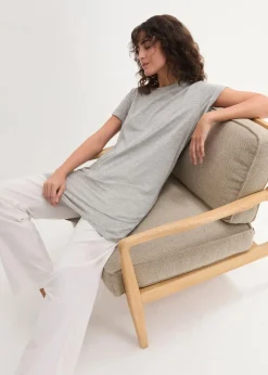 bonprix Shirts & Tops|Basics^Boxy-Longshirt mit kurzen Ärmeln hellgrau meliert
