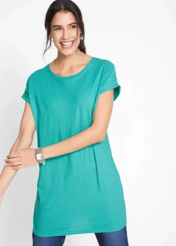 bonprix Shirts & Tops|Basics^Boxy-Longshirt mit kurzen Ärmeln smaragd