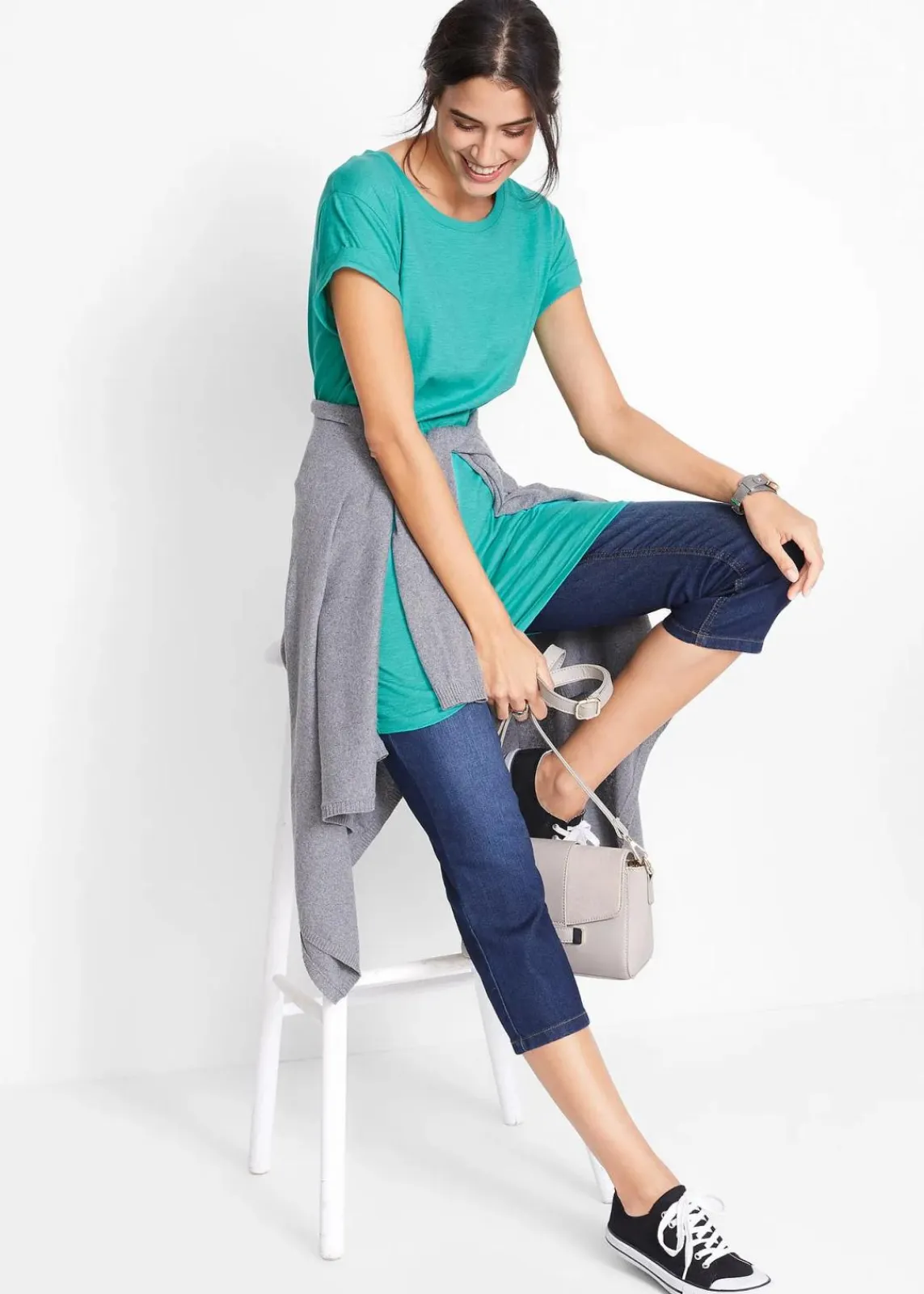 bonprix Shirts & Tops|Basics^Boxy-Longshirt mit kurzen Ärmeln smaragd