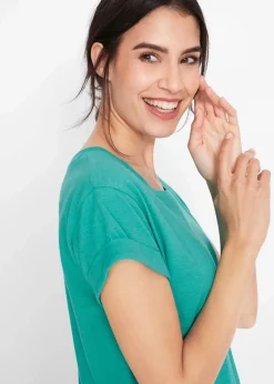 bonprix Shirts & Tops|Basics^Boxy-Longshirt mit kurzen Ärmeln smaragd