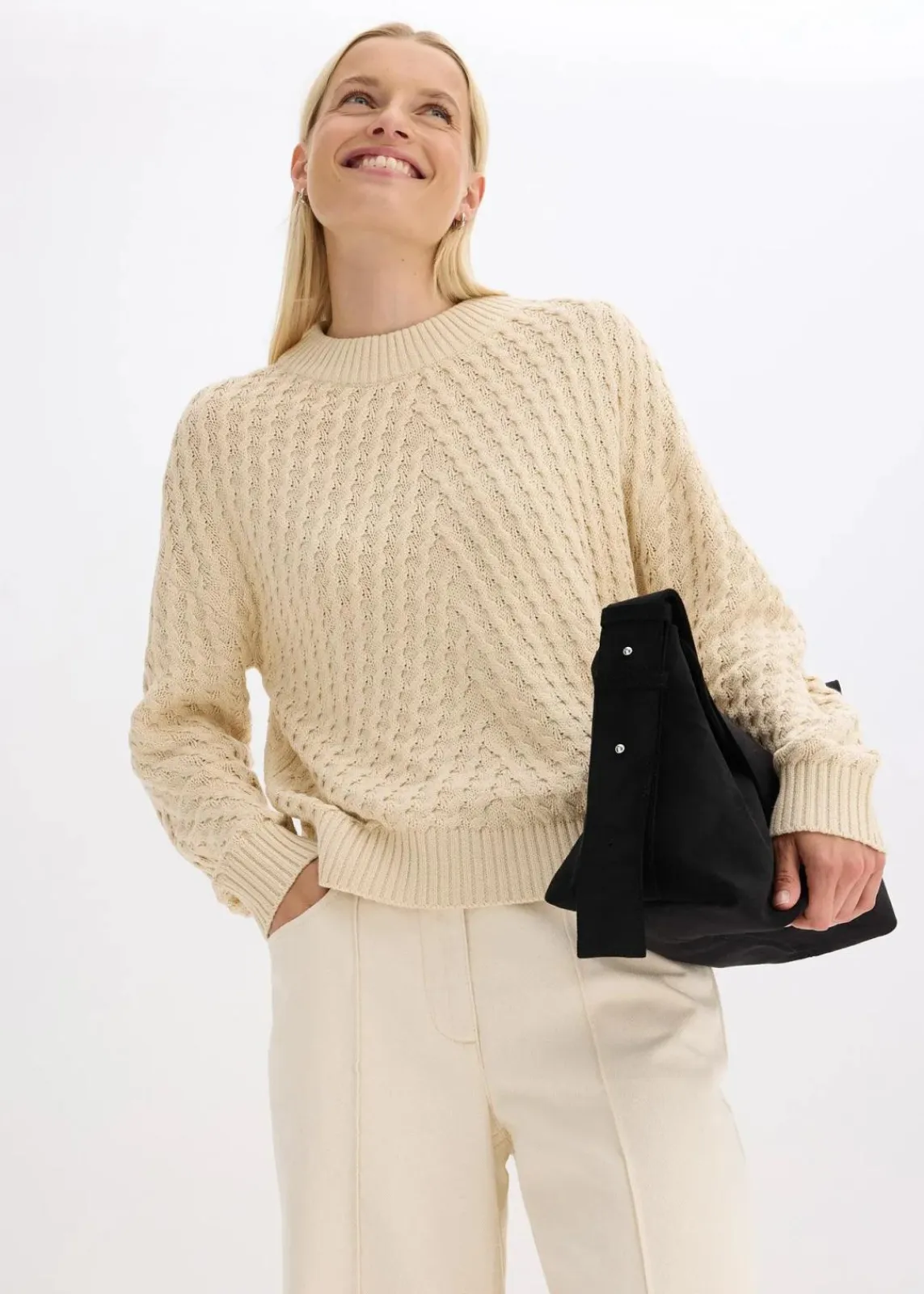 bonprix Bekleidung·Umstandsmode|Strickmode^Boxy-Pullover kieselbeige