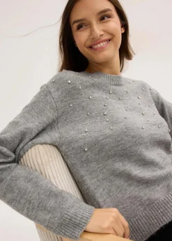 bonprix Bekleidung·Umstandsmode|Strickmode^Boxy-Pullover grau meliert