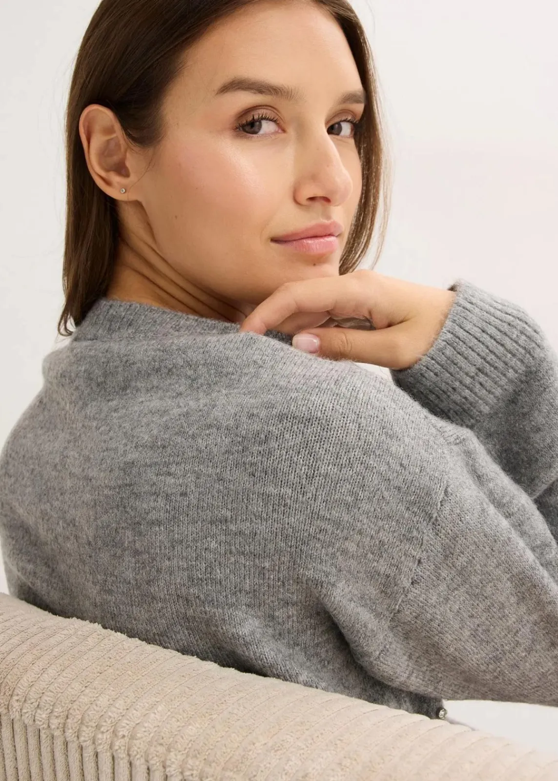 bonprix Bekleidung·Umstandsmode|Strickmode^Boxy-Pullover grau meliert