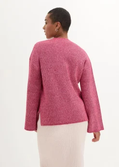 bonprix Bekleidung·Umstandsmode|Strickmode^Boxy-Pullover aus Rippstrick beerenrot/wollweiß meliert