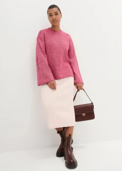bonprix Bekleidung·Umstandsmode|Strickmode^Boxy-Pullover aus Rippstrick beerenrot/wollweiß meliert