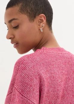 bonprix Bekleidung·Umstandsmode|Strickmode^Boxy-Pullover aus Rippstrick beerenrot/wollweiß meliert