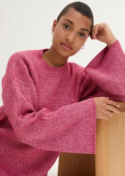 bonprix Bekleidung·Umstandsmode|Strickmode^Boxy-Pullover aus Rippstrick beerenrot/wollweiß meliert