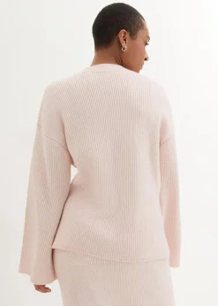 bonprix Bekleidung·Umstandsmode|Strickmode^Boxy-Pullover aus Rippstrick zartrosa/wollweiß meliert